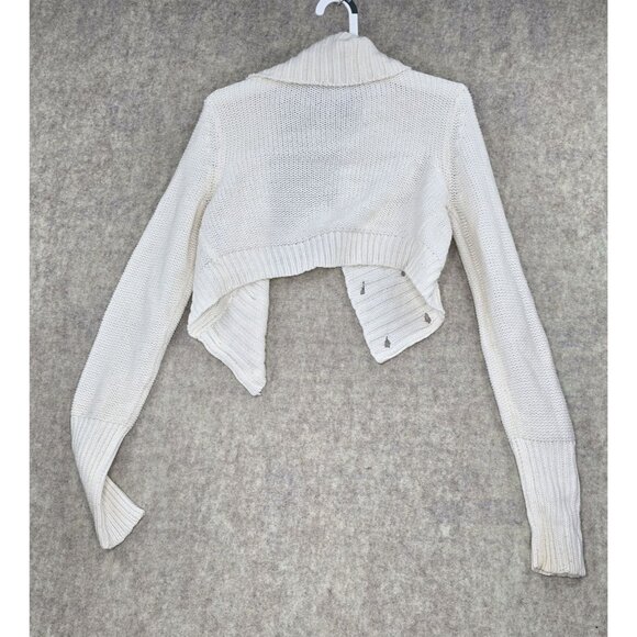 Arizona Jean Co Womens Ivory Acrylic Cropped Cardigan Sweater Button Accents - Picture 2 of 6